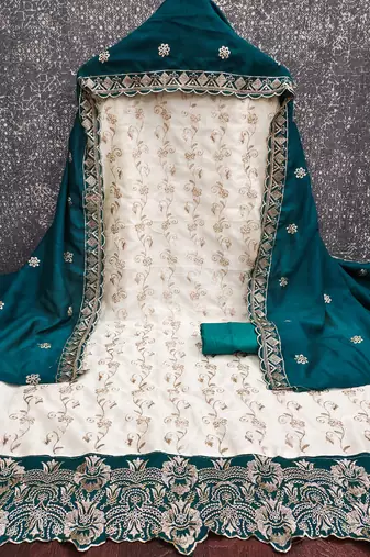 women teal vichitra silk salwar suit dress material