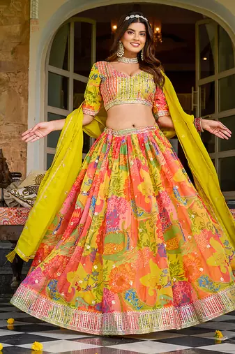 Print Art Silk Designer Lehenga Choli in Multi Colour