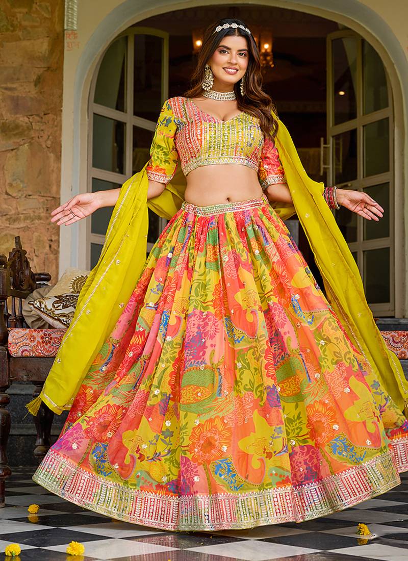 Print Art Silk Designer Lehenga Choli in Multi Colour