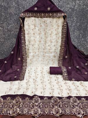 women purple vichitra silk salwar suit dress material 2