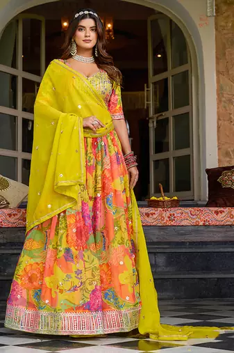 Printed Art silk blend Lehenga Choli in Multi Colour