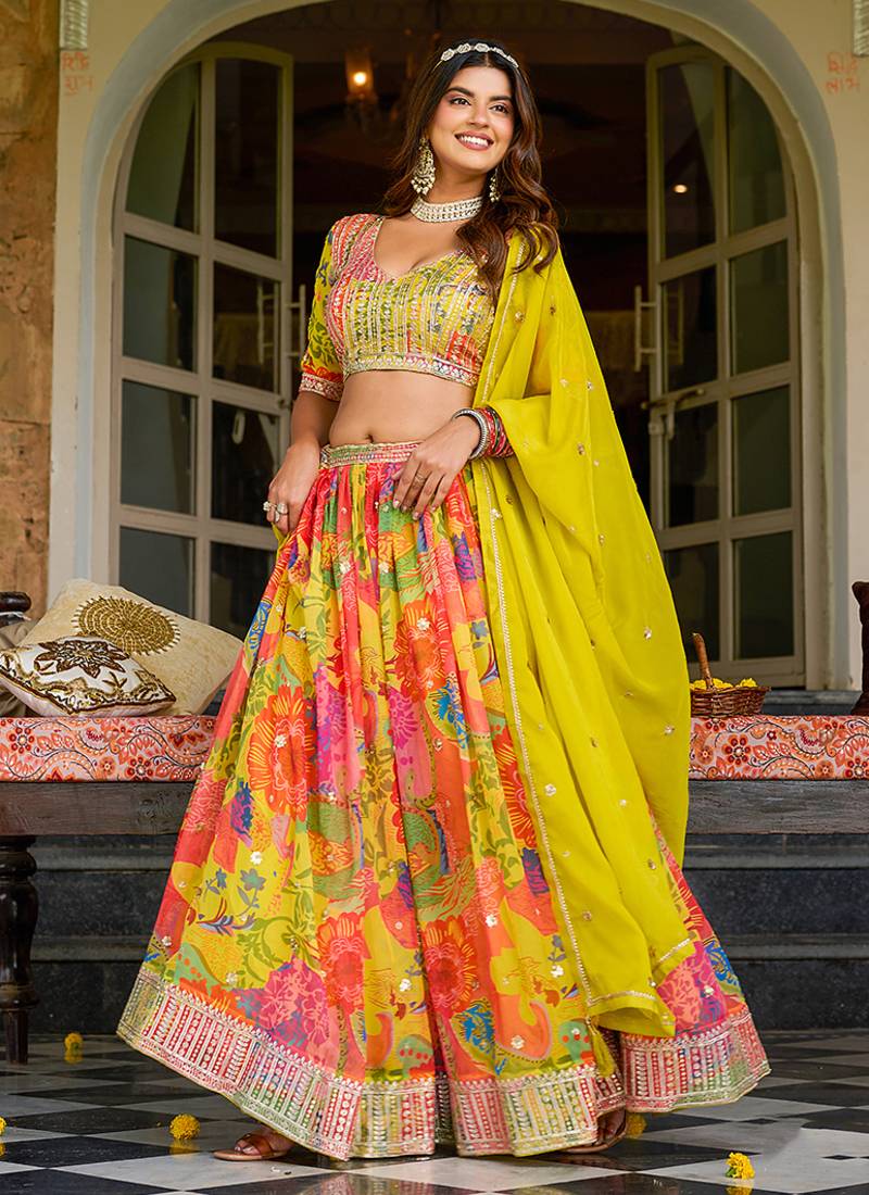 Print Art Silk Designer Lehenga Choli in Multi Colour