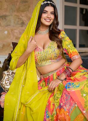 Printed Art silk blend Lehenga Choli in Multi Colour 4