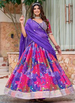 Printed Art silk blend Lehenga Choli in Multi Colour 1