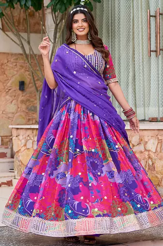 Print Art Silk Designer Lehenga Choli in Multi Colour
