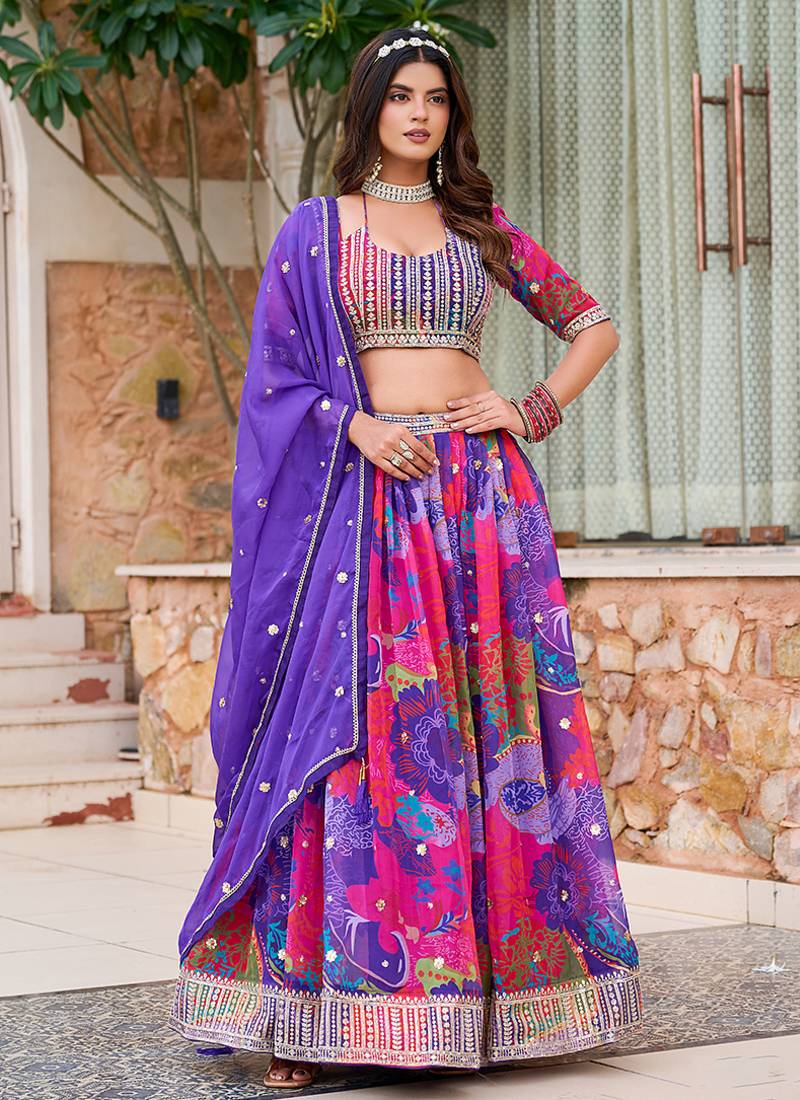 Print Art Silk Designer Lehenga Choli in Multi Colour