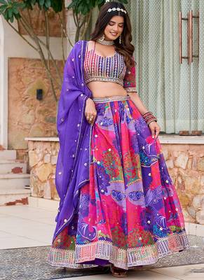 Printed Art silk blend Lehenga Choli in Multi Colour 3