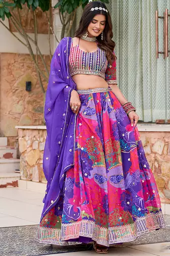 Printed Art silk blend Lehenga Choli in Multi Colour