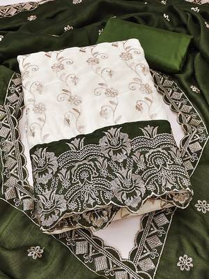 women olive green vichitra silk salwar suit dress material 2