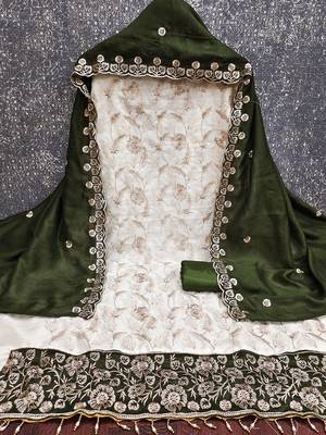 women olive green vichitra silk salwar suit dress material 3
