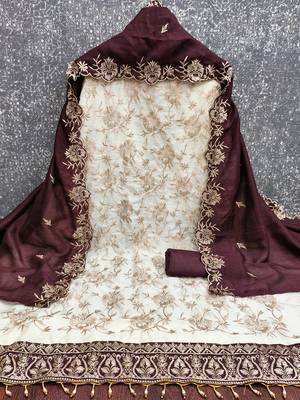 women brown vichitra silk salwar suit dress material 3