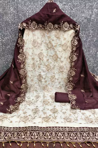 women brown vichitra silk salwar suit dress material