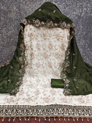 women olive green vichitra silk salwar suit dress material 2