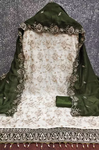 women olive green vichitra silk salwar suit dress material
