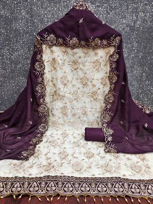 women purple vichitra silk salwar suit dress material 3