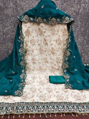 women teal vichitra silk salwar suit dress material 3