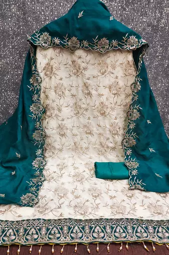 women teal vichitra silk salwar suit dress material