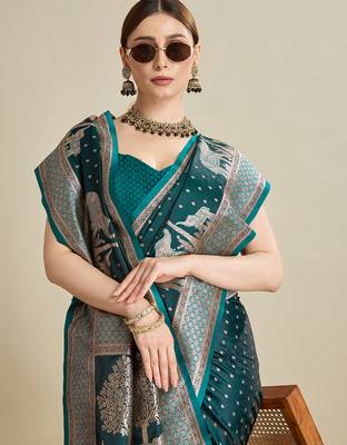 Soft litchi silk banarasi silk jacquard saree (str-rajgharana-05-rama) 5