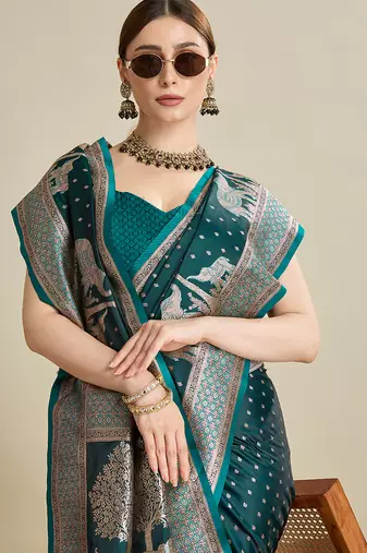 Soft litchi silk banarasi silk jacquard saree (str-rajgharana-05-rama)