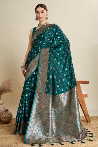Soft litchi silk banarasi silk jacquard saree (str-rajgharana-04-rama)