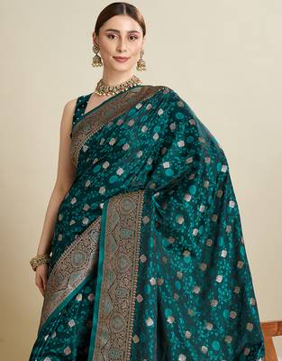Soft litchi silk banarasi silk jacquard saree (str-rajgharana-04-rama) 5