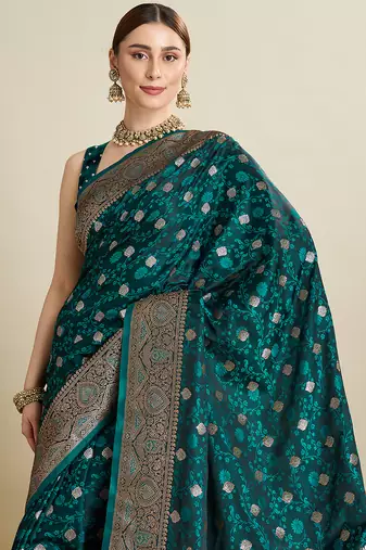 Soft litchi silk banarasi silk jacquard saree (str-rajgharana-04-rama)