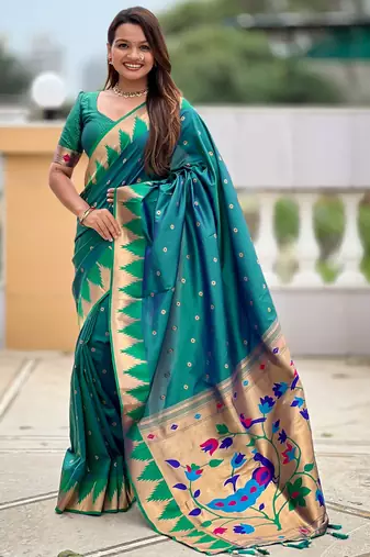Soft litchi silk banarasi silk jacquard saree (temple-paithani-rama)
