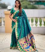 Soft litchi silk banarasi silk jacquard saree (temple-paithani-rama)