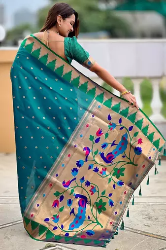 Soft litchi silk banarasi silk jacquard saree (temple-paithani-rama)