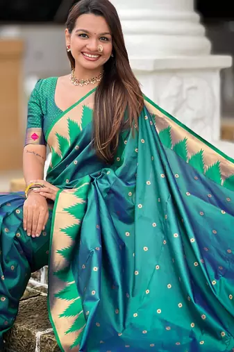 Soft litchi silk banarasi silk jacquard saree (temple-paithani-rama)