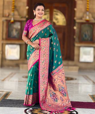 Soft litchi silk paithani jacquard saree (sparkal-paithani-rama) 2