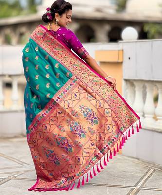 Soft litchi silk paithani jacquard saree (sparkal-paithani-rama) 3