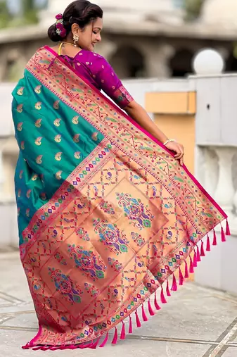 Soft litchi silk paithani jacquard saree (sparkal-paithani-rama)