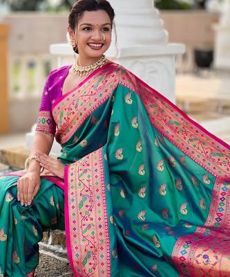 Soft litchi silk paithani jacquard saree (sparkal-paithani-rama) 4