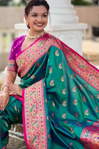 Soft litchi silk paithani jacquard saree (sparkal-paithani-rama)