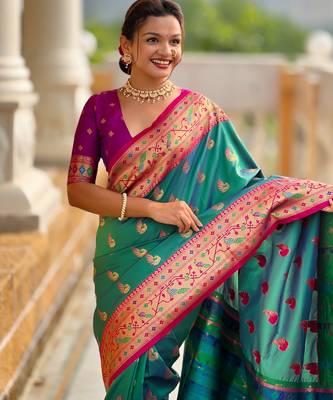 Soft litchi silk paithani jacquard saree (sparkal-paithani-rama) 5