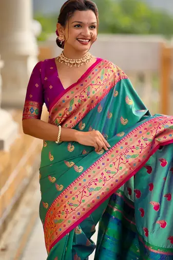 Soft litchi silk paithani jacquard saree (sparkal-paithani-rama)