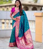 Soft litchi silk paithani jacquard saree (royal-paithani-2-rama-green)