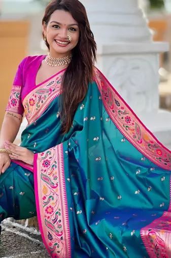 Soft litchi silk paithani jacquard saree (royal-paithani-2-rama-green)