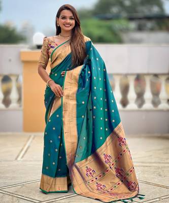 Soft litchi silk paithani jacquard saree (raffel-paithani-rama) 1