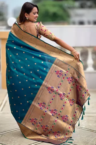 Soft litchi silk paithani jacquard saree (raffel-paithani-rama)