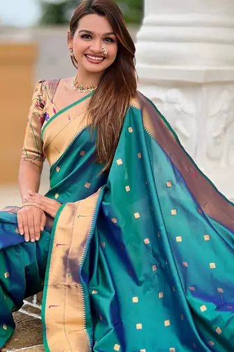 Soft litchi silk paithani jacquard saree (raffel-paithani-rama)