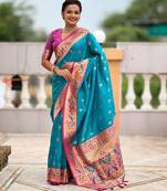 Soft litchi silk paithani jacquard saree (royal-paithani-1-firozi)