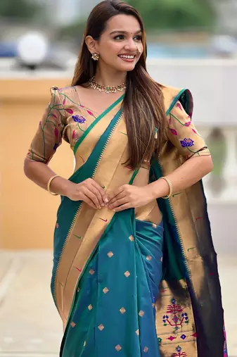 Soft litchi silk paithani jacquard saree (raffel-paithani-rama)