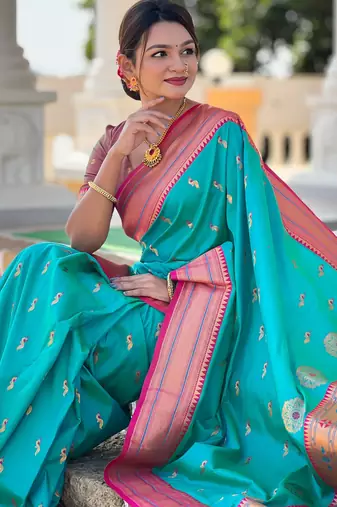 Soft litchi silk paithani jacquard saree (peacock-paithani-rama)