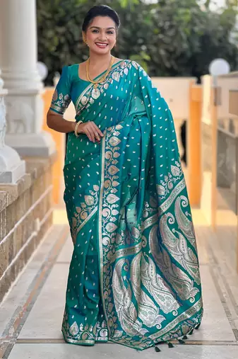 Soft litchi silk banarasi silk jacquard saree (banarasi-9-rama)