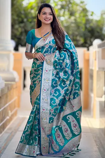 Soft litchi silk banarasi silk jacquard saree (banarasi-6-rama)