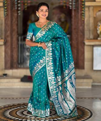 Soft litchi silk banarasi silk jacquard saree (banarasi-9-rama) 2