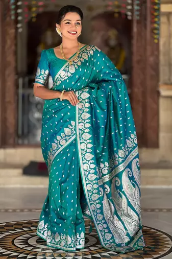 Soft litchi silk banarasi silk jacquard saree (banarasi-9-rama)
