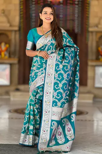 Soft litchi silk banarasi silk jacquard saree (banarasi-6-rama)